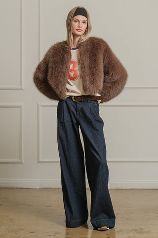 The Faux Fur Crop Jacket - Mocha -