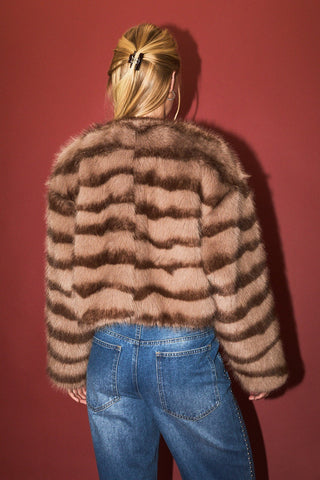 The Striped Faux Fur Crop Jacket -