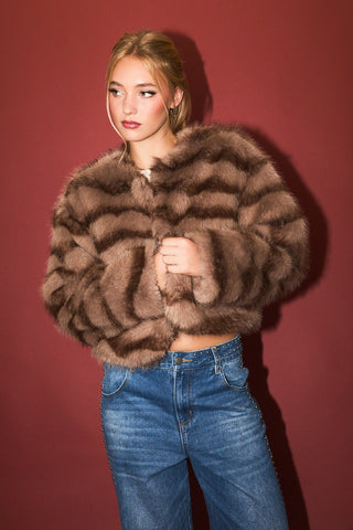 The Striped Faux Fur Crop Jacket -