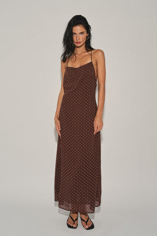 Brown Polka Dot Midi Dress