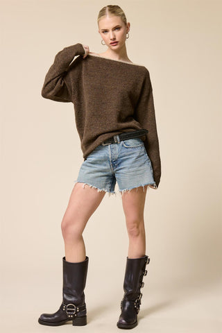 Off Shoulder Knit Sweater - Walnut