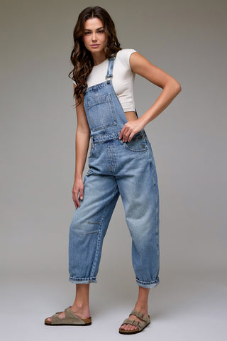 Light Wash Barrel Overalls