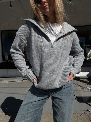 The Karla Half Zip Sweater - Grey