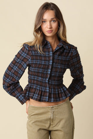 Plaid Flare Button Up Top