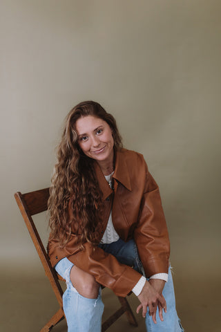 Tan Leather Bomber Jacket