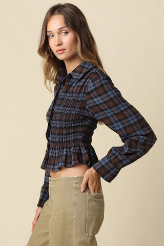 Plaid Flare Button Up Top