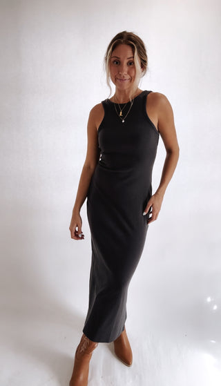 Charcoal Reversible Ribbed Maxi Dress