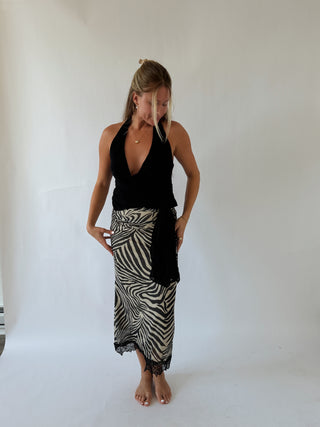 Black Halter Plunge Tie Top