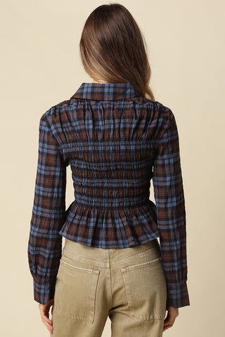 Plaid Flare Button Up Top
