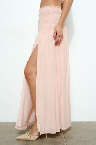 Caroline Smocked Waist Maxi Skirt - Pink - amandenimes - Caroline Smocked Waist Maxi Skirt - Pink - 