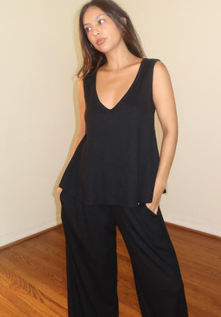 Black V-Neck Lounge Set - Top