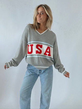 USA V - Neck Sweater - amandenimes - USA V - Neck Sweater - 
