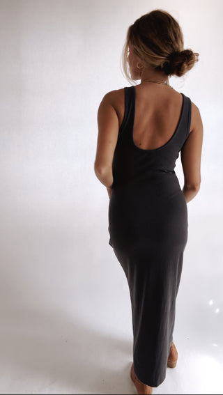 Charcoal Reversible Ribbed Maxi Dress