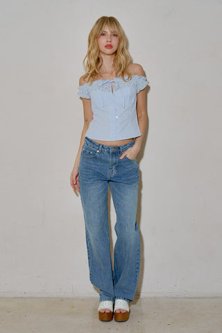 Off Shoulder Baby Blue Top