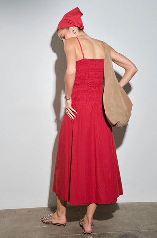 Red Smocked Midi Dress + Bandana