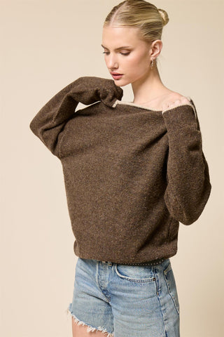 Off Shoulder Knit Sweater - Walnut