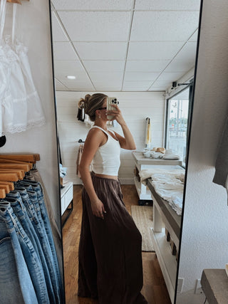 Wide Leg Gauze Pant - Brown - amandenimes - Wide Leg Gauze Pant - Brown - 