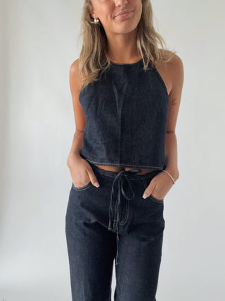 The Karina Denim Low Waist Tie Pants - amandenimes - The Karina Denim Low Waist Tie Pants - 