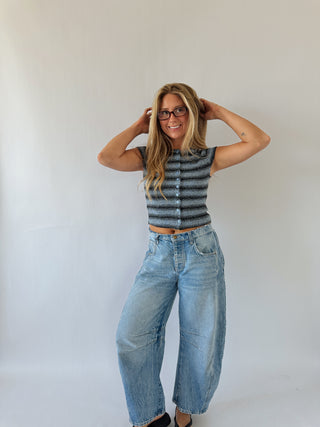 Striped Short Sleeve Buttton Up
