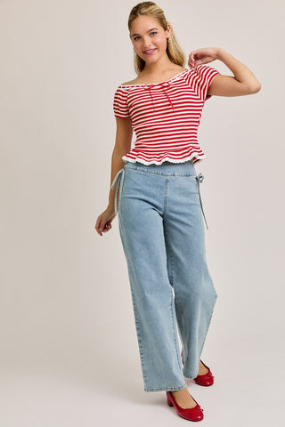 Striped Off - Shoulder Top - amandenimes - Striped Off - Shoulder Top - 