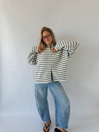 Striped Double Zip Sweater