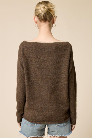 Off Shoulder Knit Sweater - Walnut