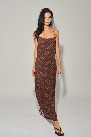 Brown Polka Dot Midi Dress