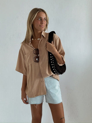 Linen Short Sleeve Button Up - amandenimes - Linen Short Sleeve Button Up - 
