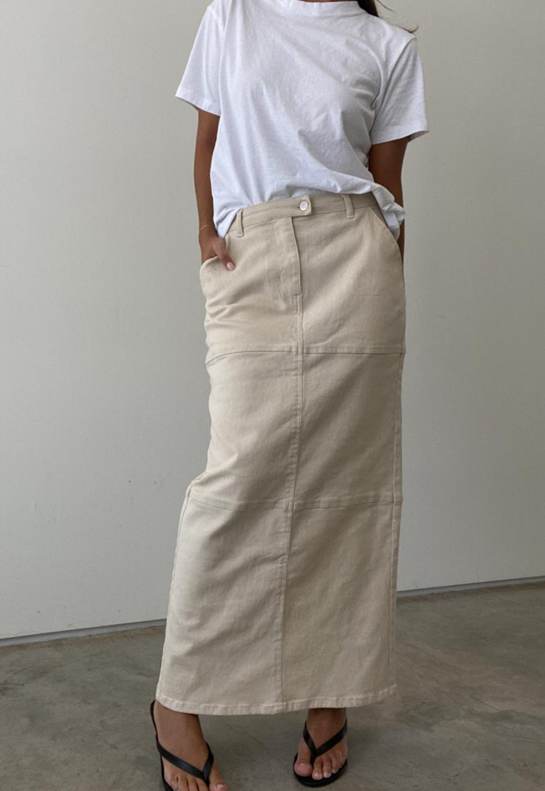 Cream Denim Maxi Skirt
