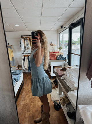 Low Waist Mini Dress - Denim Blue