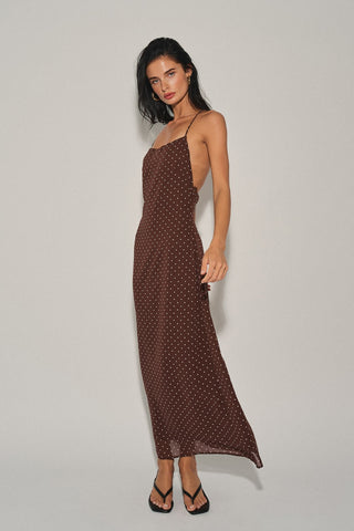 Brown Polka Dot Midi Dress
