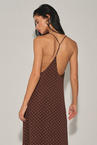 Brown Polka Dot Midi Dress