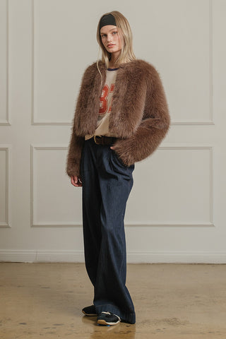 The Faux Fur Crop Jacket - Mocha