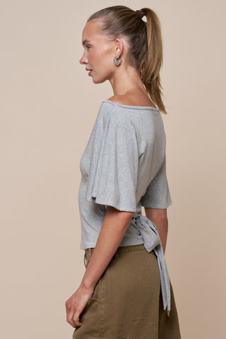 Flutter Sleeve Tie Top - Heather Grey