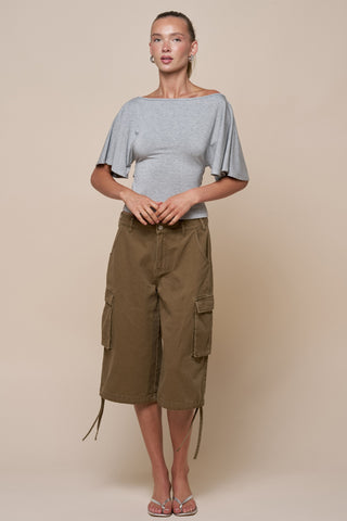 Flutter Sleeve Tie Top - Heather Grey