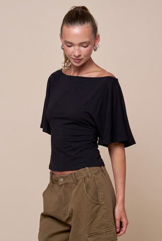 Flutter Sleeve Tie Top - Black