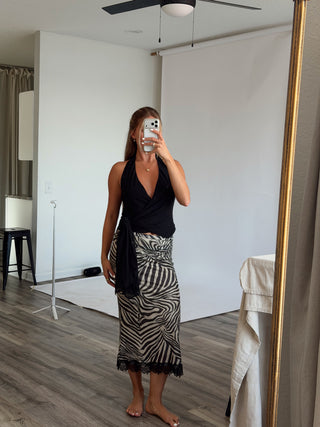 Black Halter Plunge Tie Top
