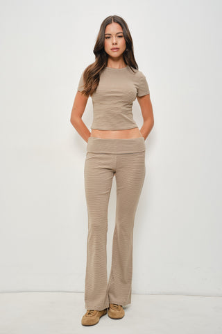 Brown Striped Short Sleeve Top