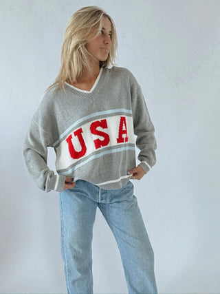 USA V - Neck Sweater - amandenimes - USA V - Neck Sweater - 