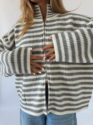 Striped Double Zip Sweater