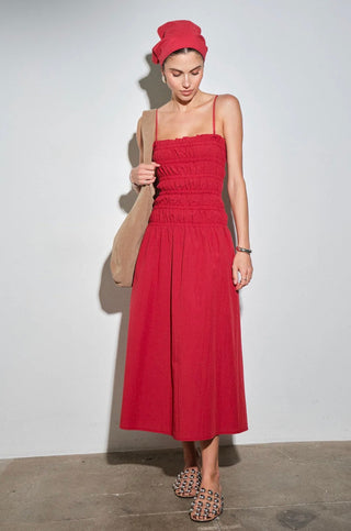Red Smocked Midi Dress + Bandana