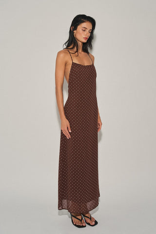 Brown Polka Dot Midi Dress