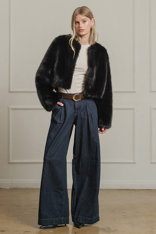 The Faux Fur Crop Jacket - Black