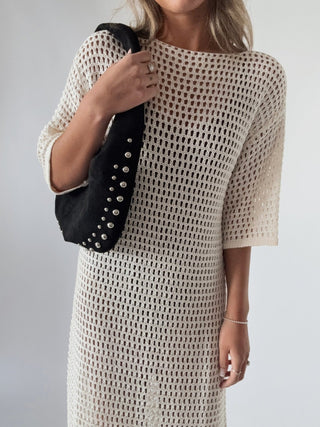 Black Studded Suede Purse - amandenimes - Black Studded Suede Purse - 