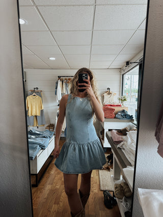 Low Waist Mini Dress - Denim Blue