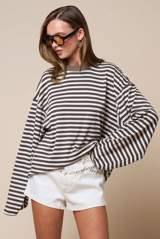 Bria Striped Long Sleeve Oversized Tee