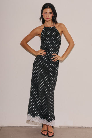 Black Polka Dot High Neck Maxi Dress