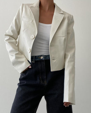 Cream Leather Crop Blazer