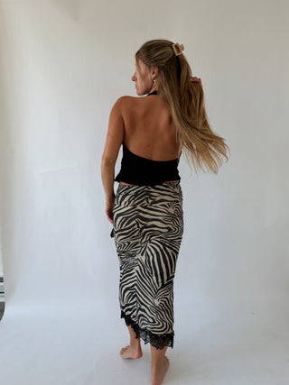 Black Halter Plunge Tie Top