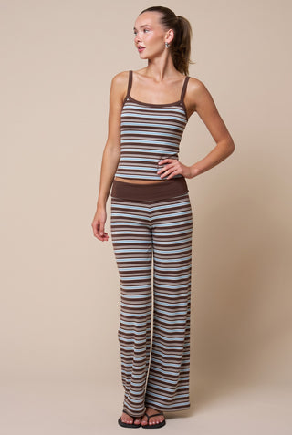 Blue + Brown Striped Fold Over Pants